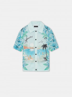 Knitwear Amiri Paradise Crochet Polo Homme Cerulean | GFKI17328