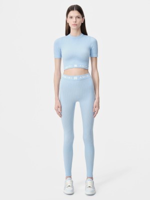 Vêtements De Sport Amiri Ma Ribbed Seamless S/S Top Femme Cerulean | JVNH70428