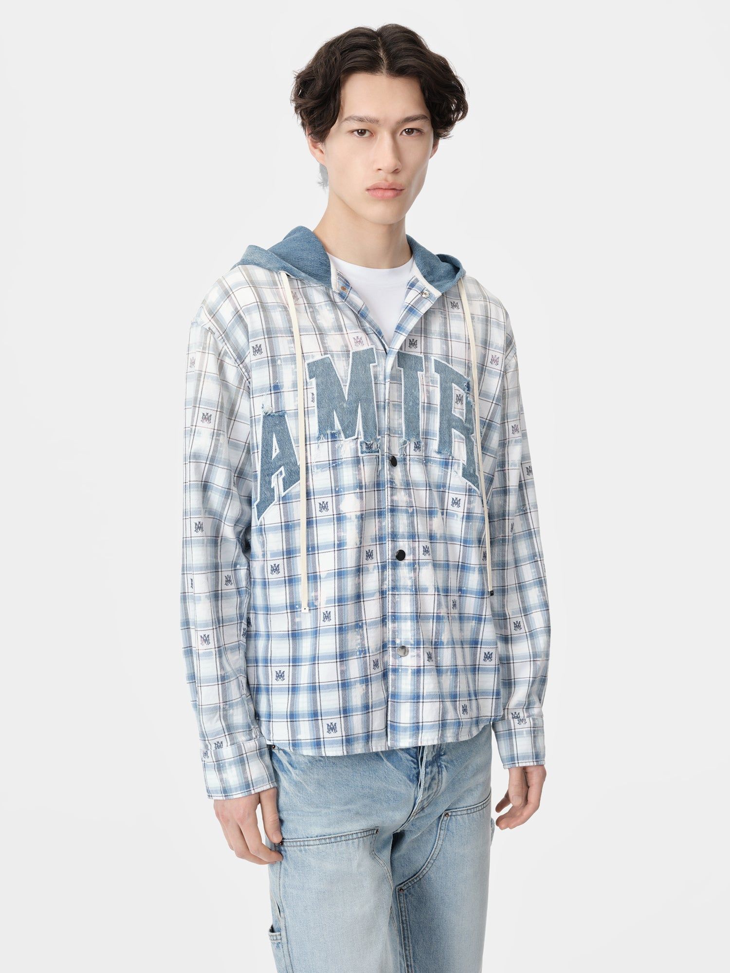 Chemises Amiri Hooded Overshirt Homme Cerulean | KTJN25310