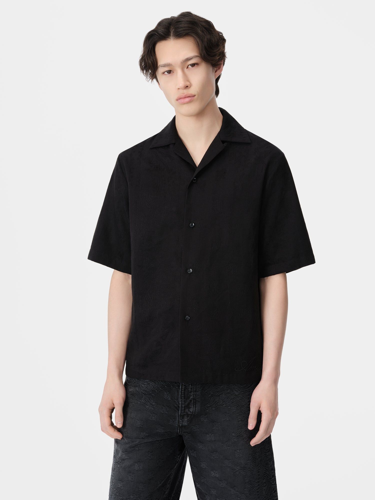 Chemises Amiri Ma Bandana Linen Camp Shirt Homme Noir | WGLA04763