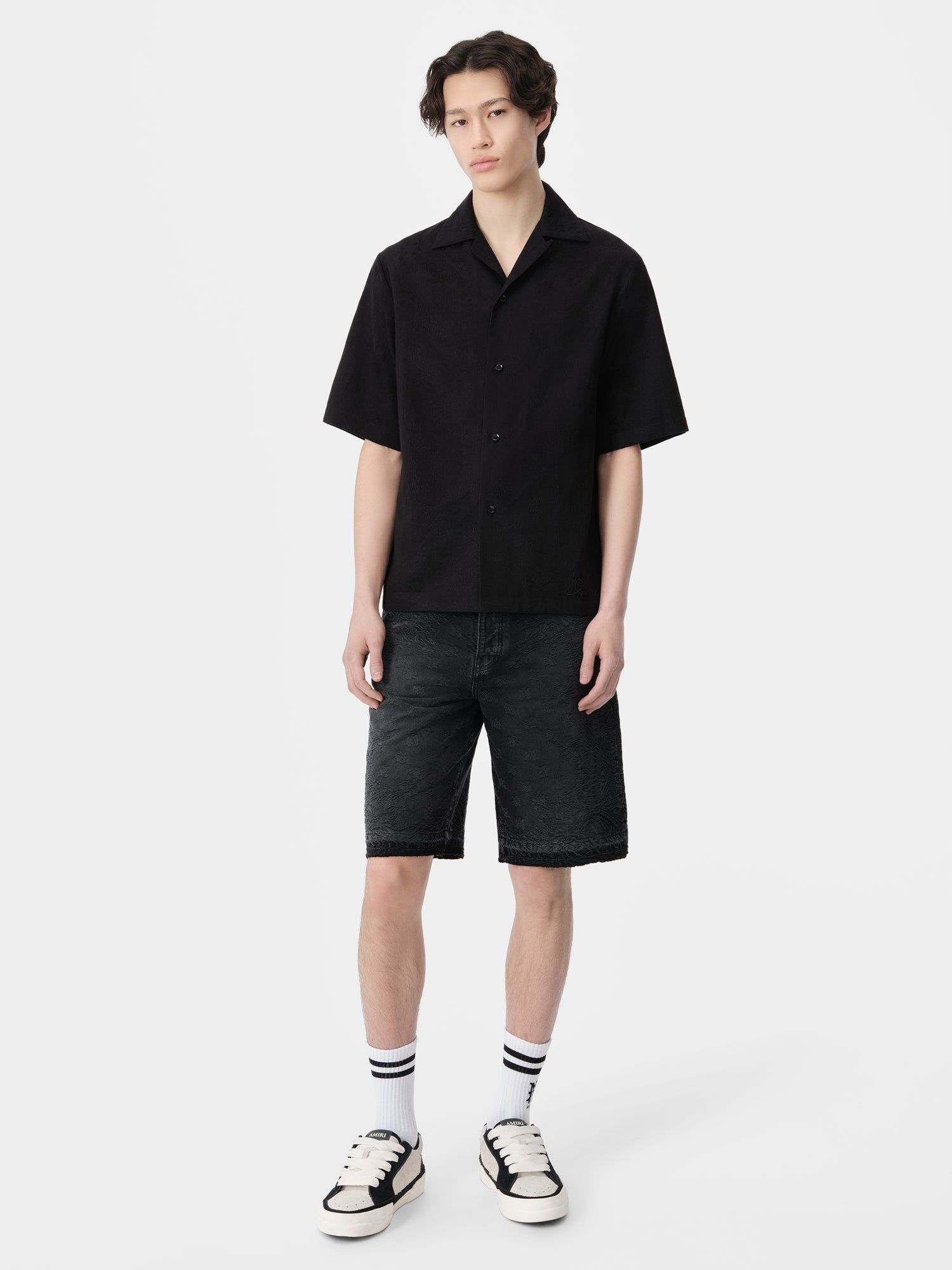 Chemises Amiri Ma Bandana Linen Camp Shirt Homme Noir | WGLA04763