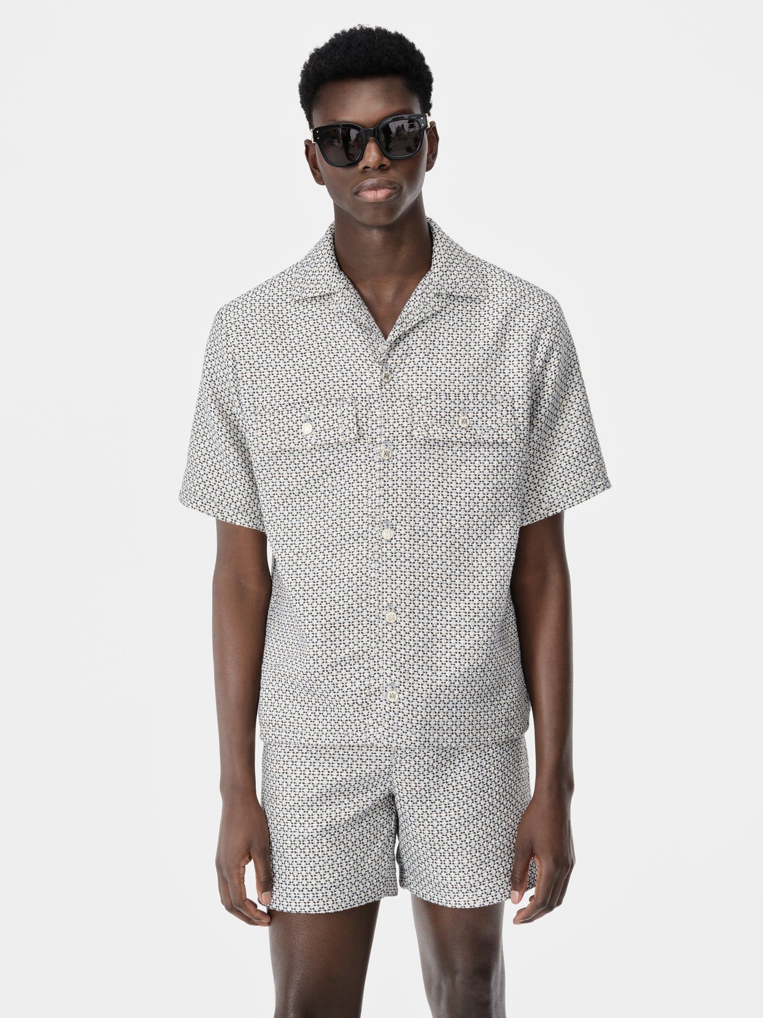 Chemises Amiri Tweed Camp Shirt Homme Cerulean | MTVW79325