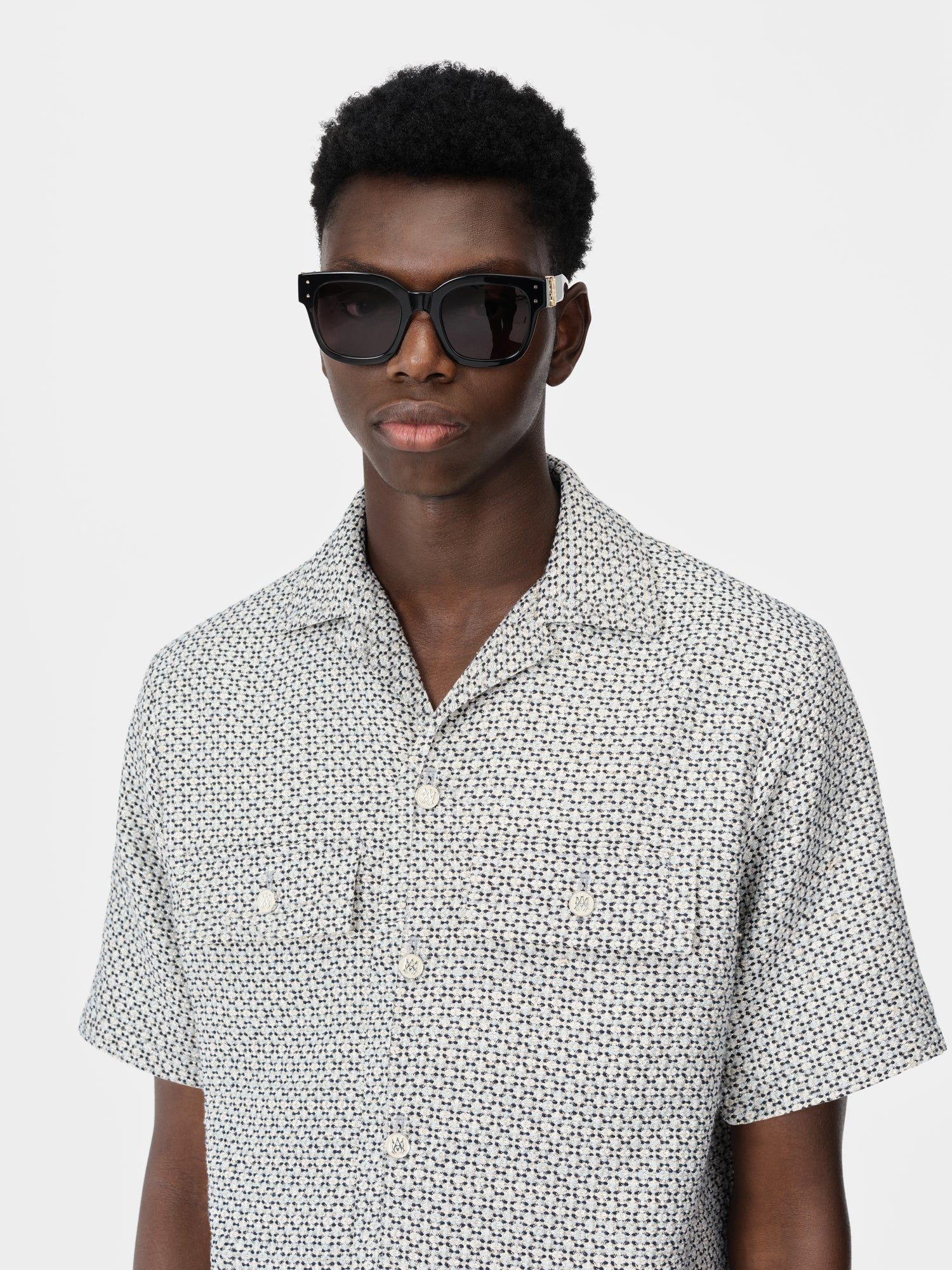 Chemises Amiri Tweed Camp Shirt Homme Cerulean | MTVW79325