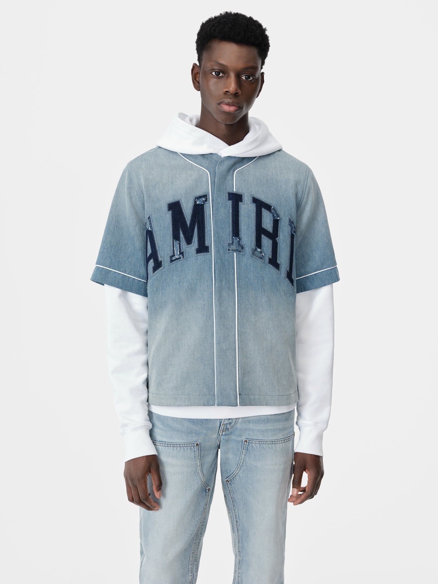 Denim Amiri Sunfaded Baseball Shirt Homme Indigo | SLXR73148