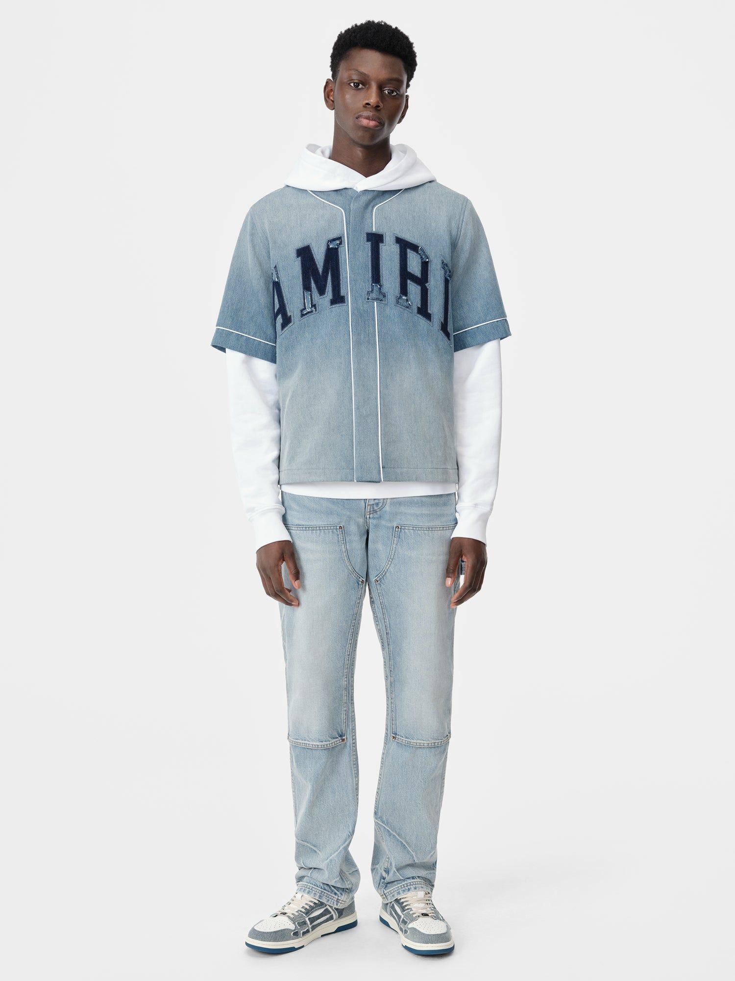 Denim Amiri Sunfaded Baseball Shirt Homme Indigo | SLXR73148
