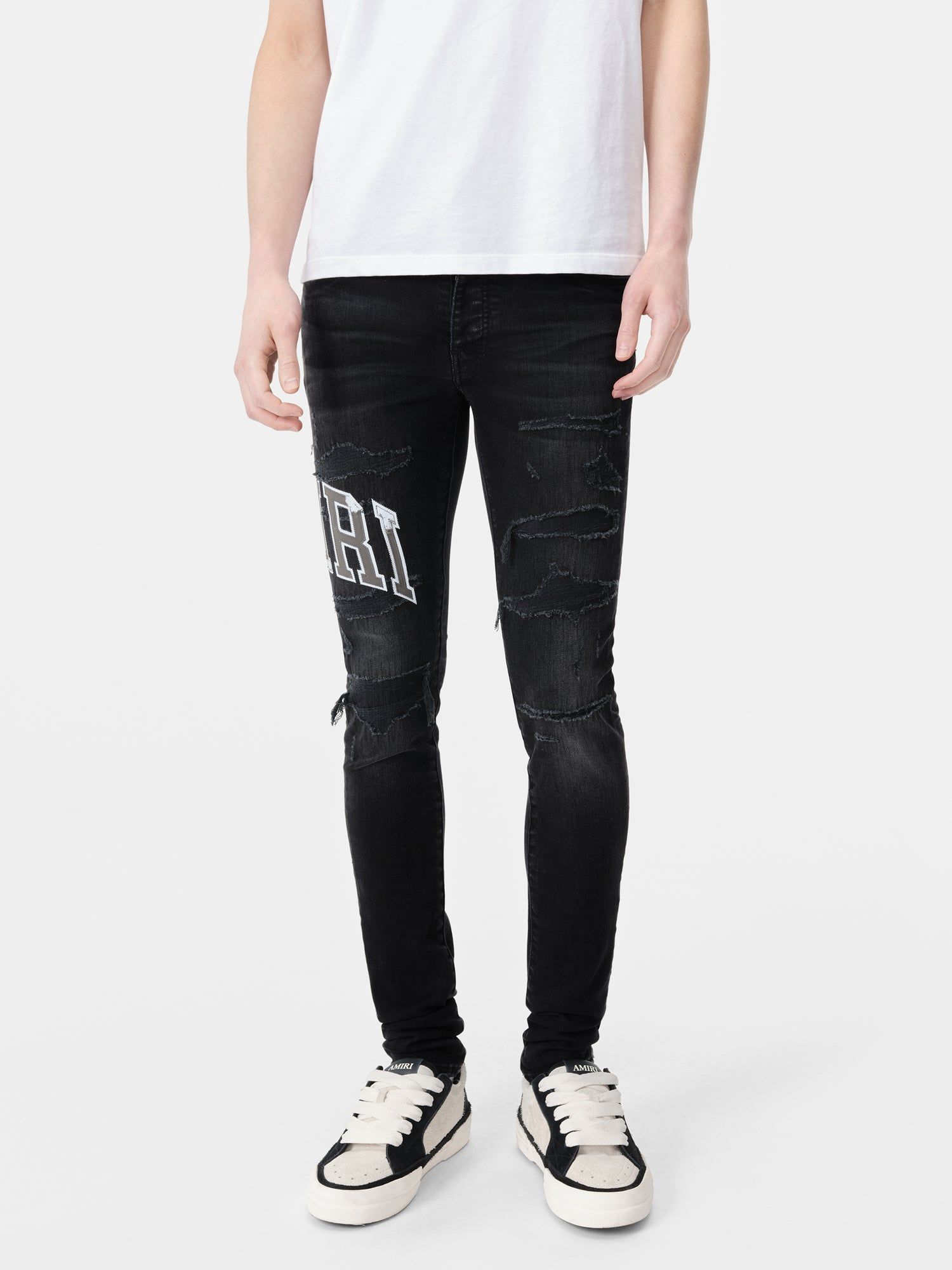 Denim Amiri Varsity Logo Repair Jean Homme Noir | YBAN69138