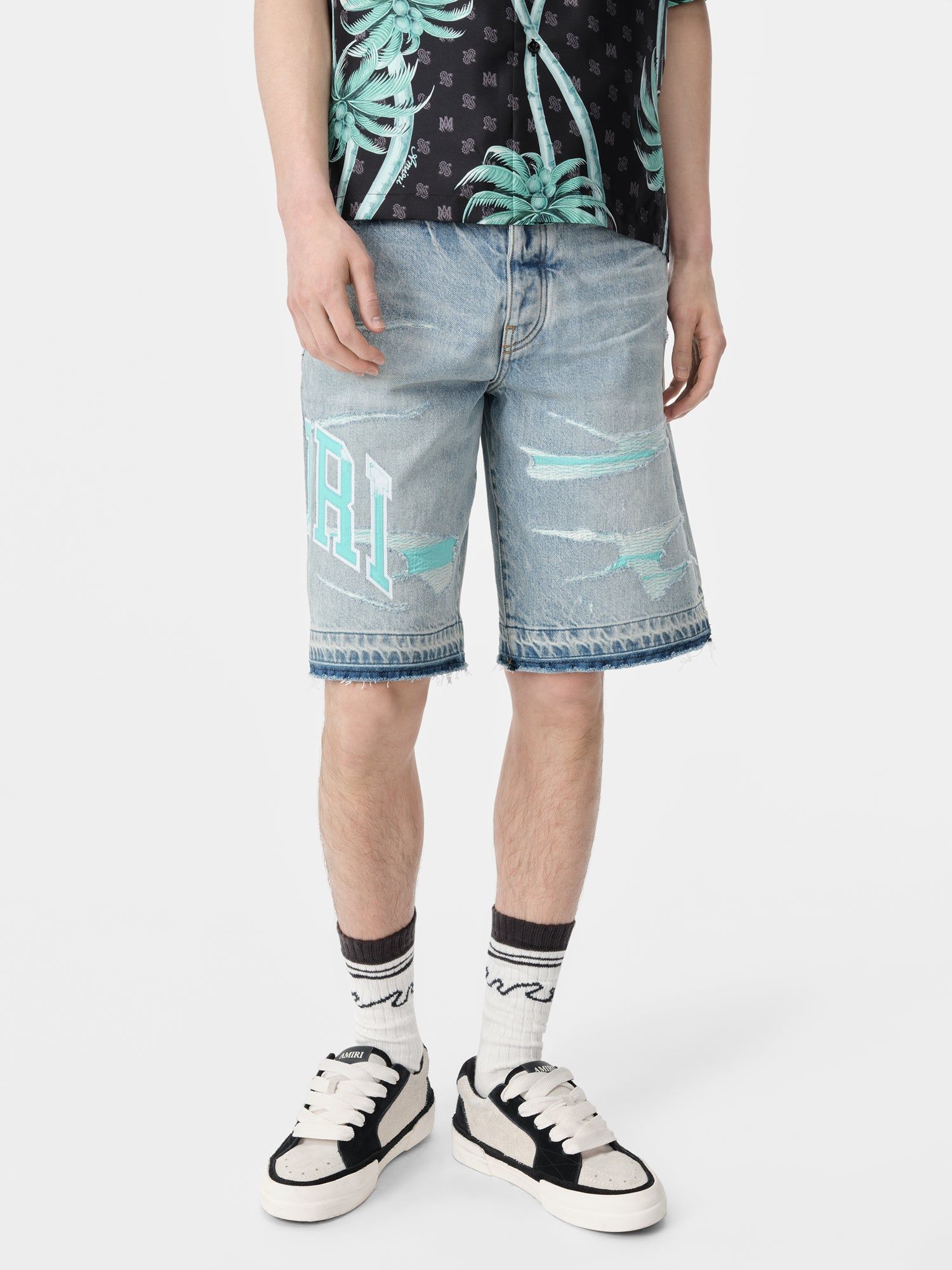 Denim Amiri Varsity Logo Repair Short Homme Indigo | YUVM87914