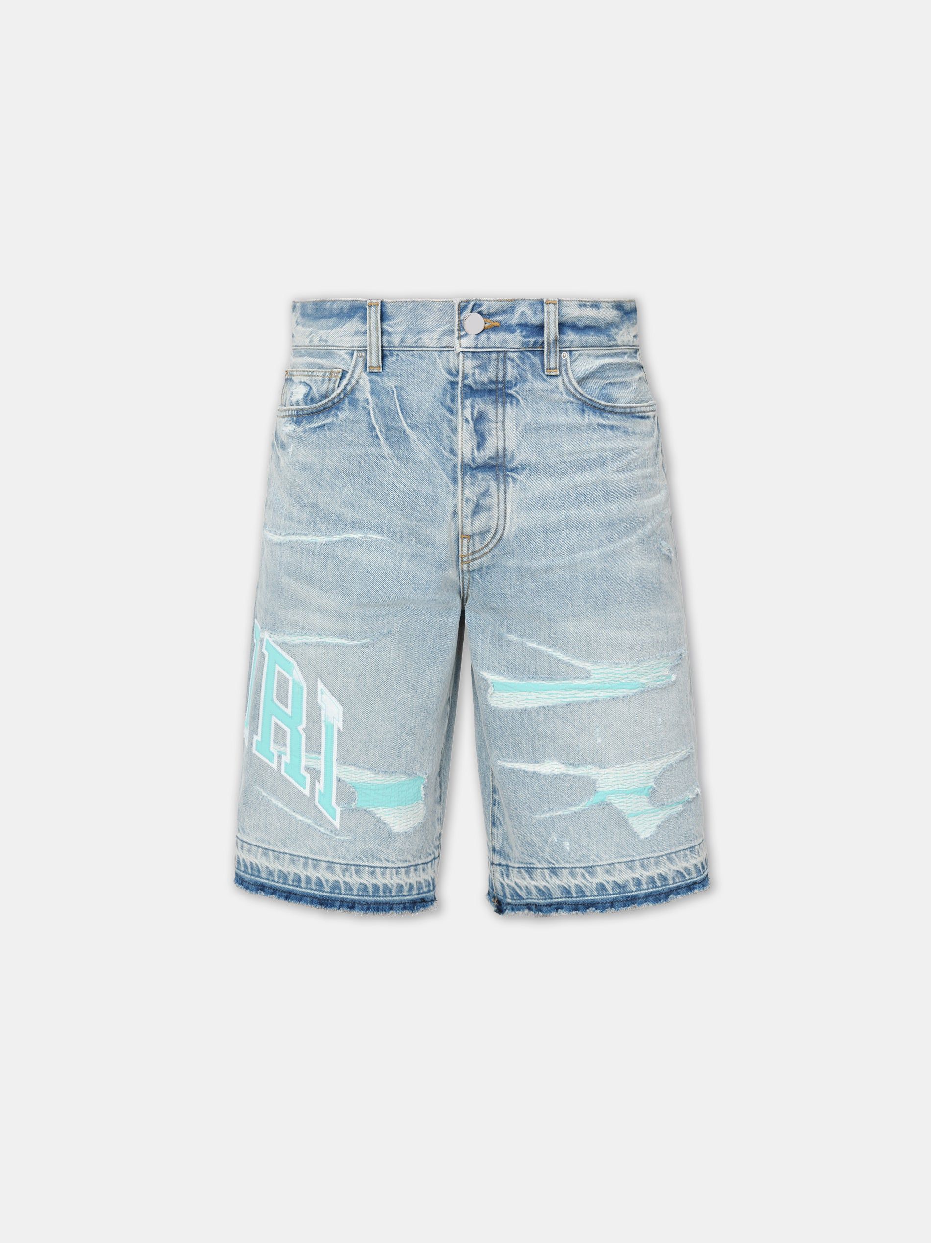 Denim Amiri Varsity Logo Repair Short Homme Indigo | YUVM87914