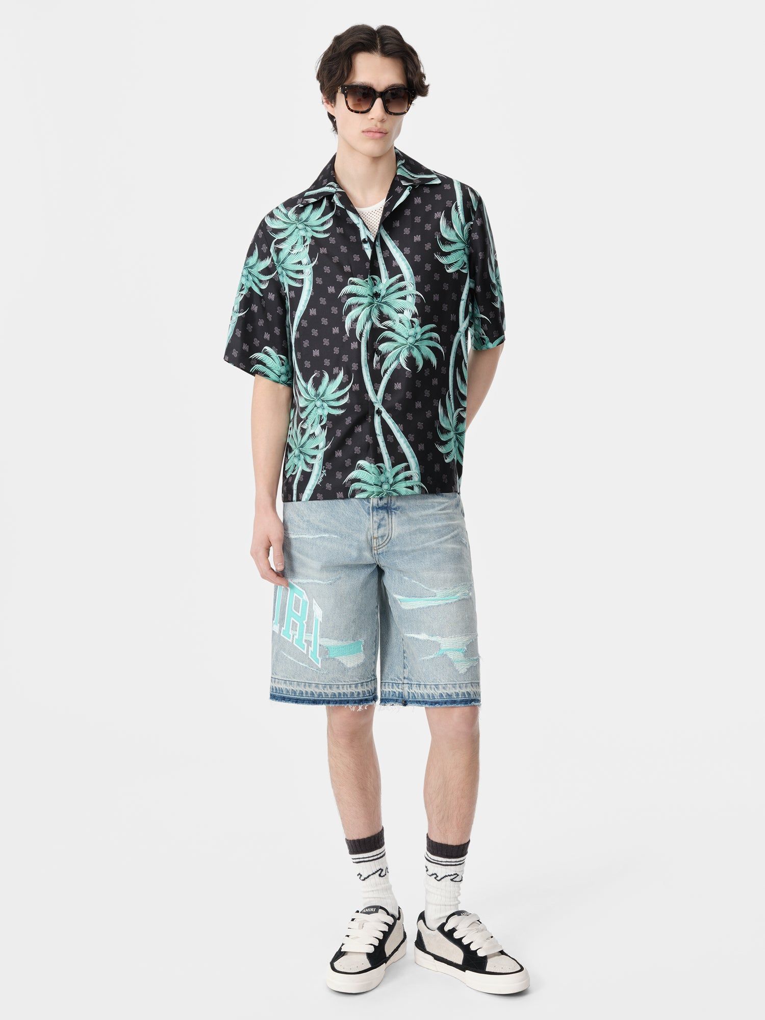 Denim Amiri Varsity Logo Repair Short Homme Indigo | YUVM87914