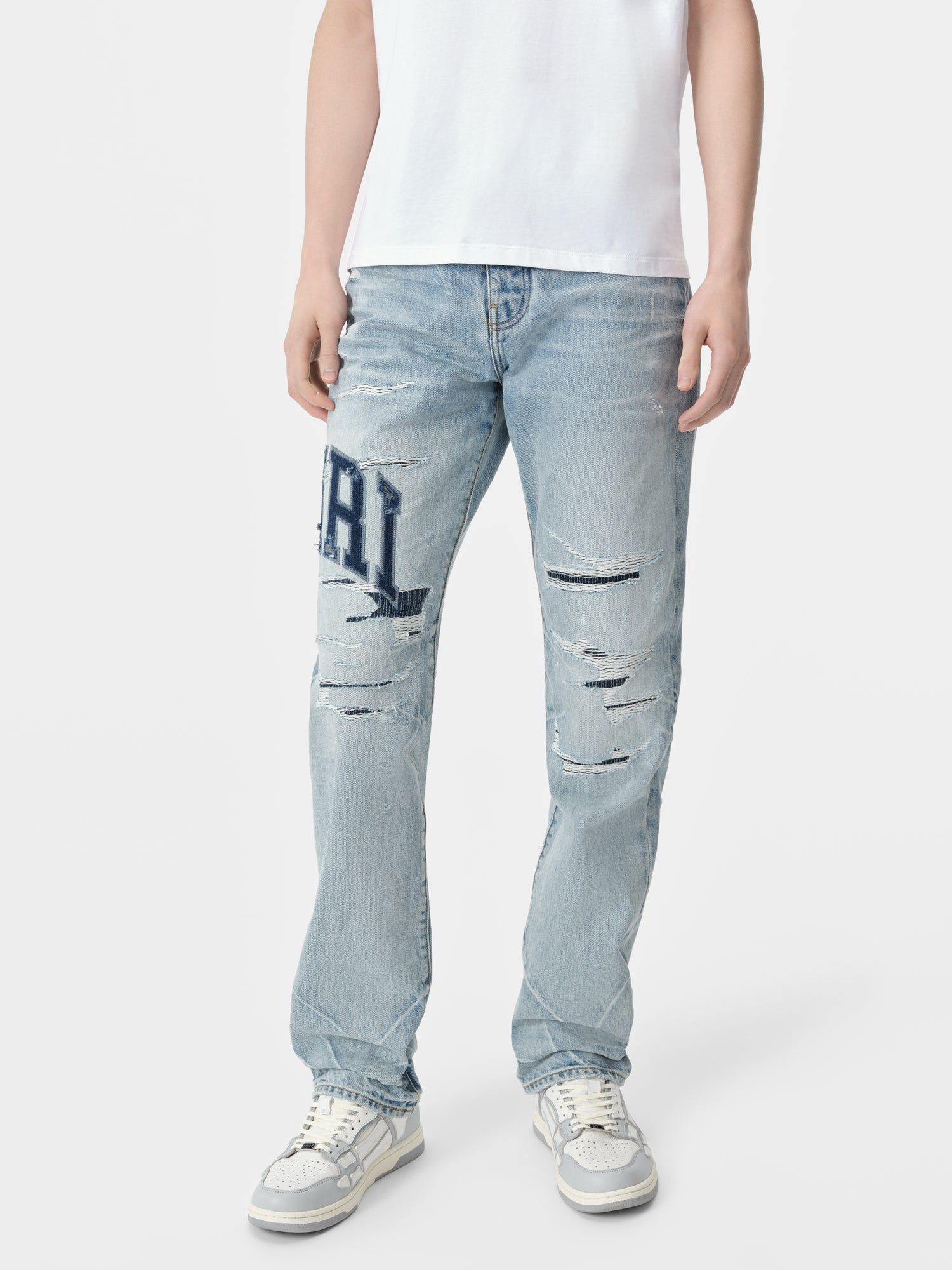 Denim Amiri Varsity Logo Repair Straight Homme Indigo | QHDJ83762