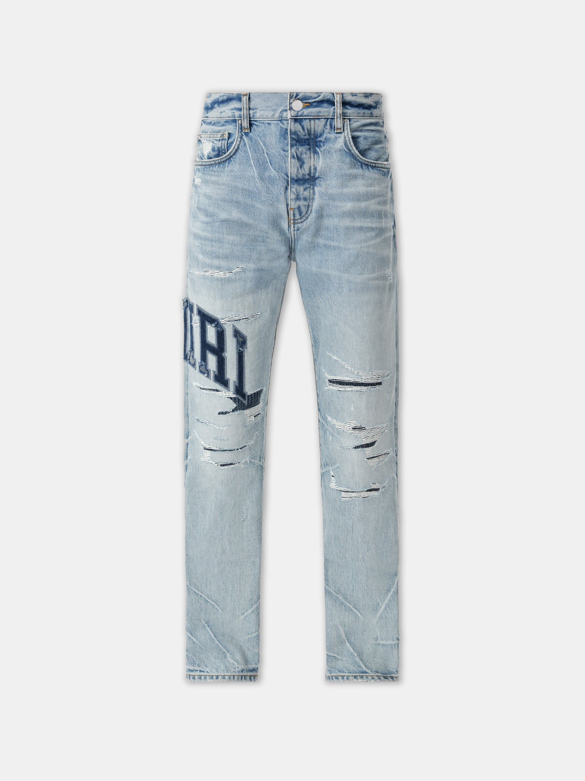 Denim Amiri Varsity Logo Repair Straight Homme Indigo | QHDJ83762