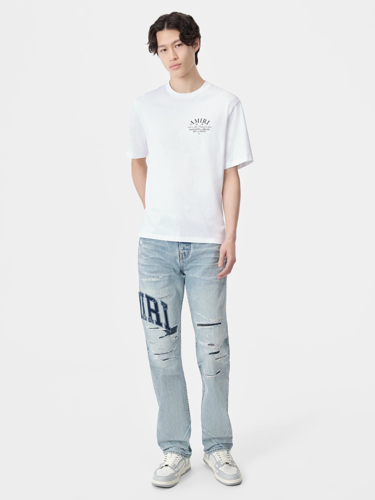 Denim Amiri Varsity Logo Repair Straight Homme Indigo | QHDJ83762