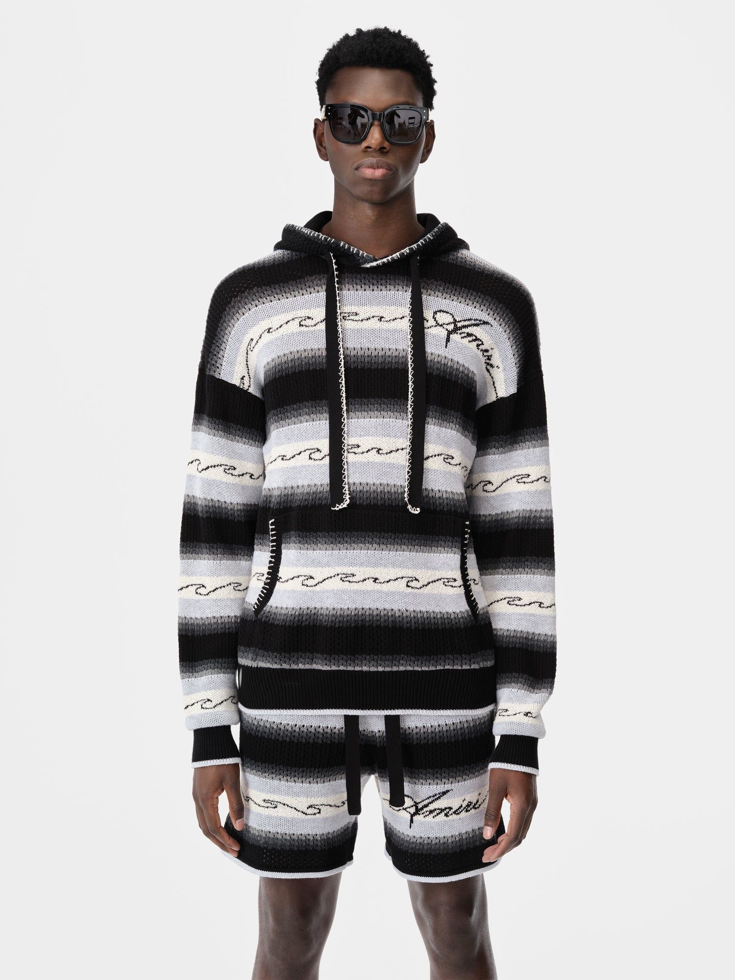 Knitwear Amiri Amri Wave Baja Stripe Hoodie Homme Noir | NCSY61049