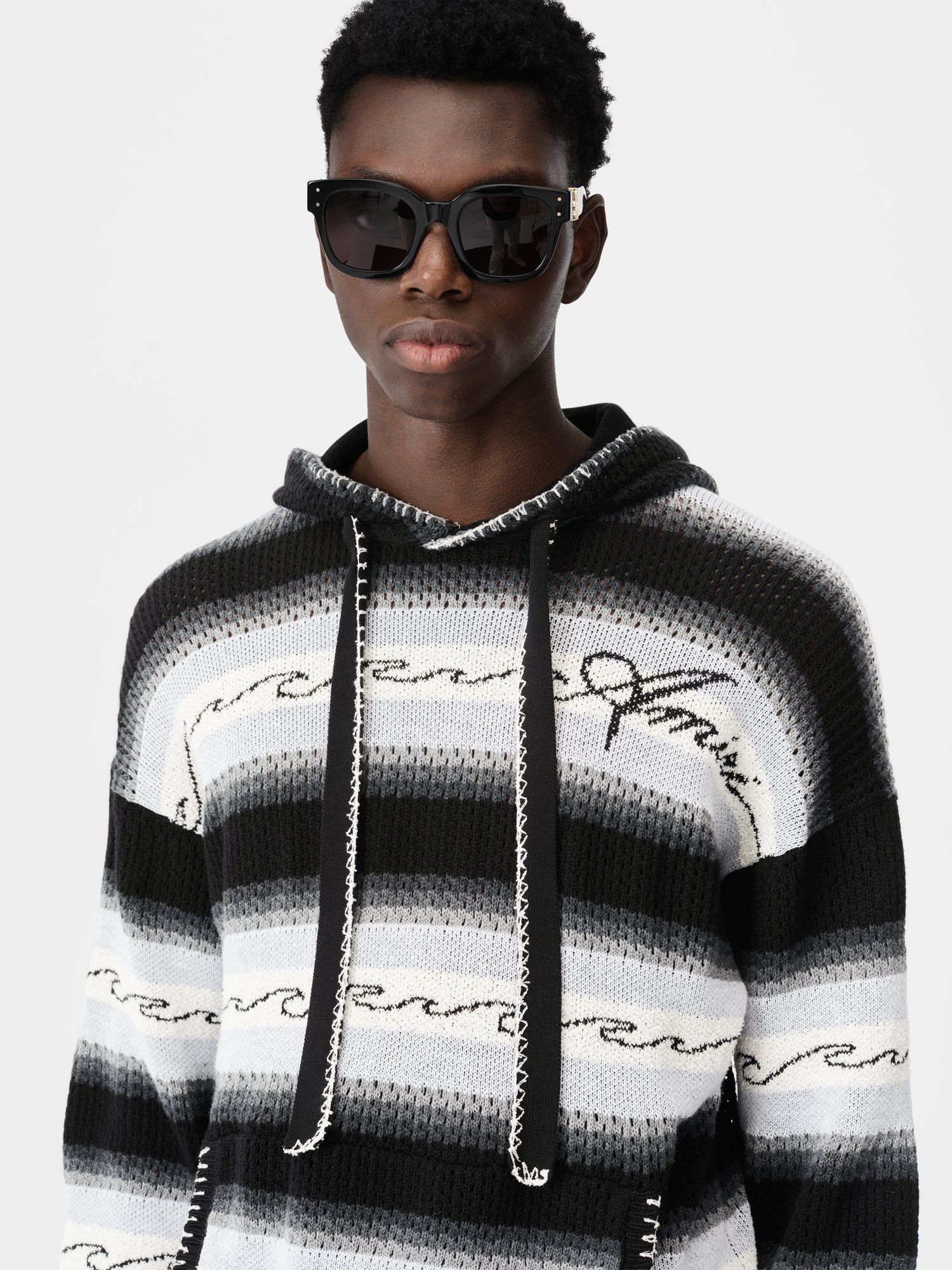 Knitwear Amiri Amri Wave Baja Stripe Hoodie Homme Noir | NCSY61049