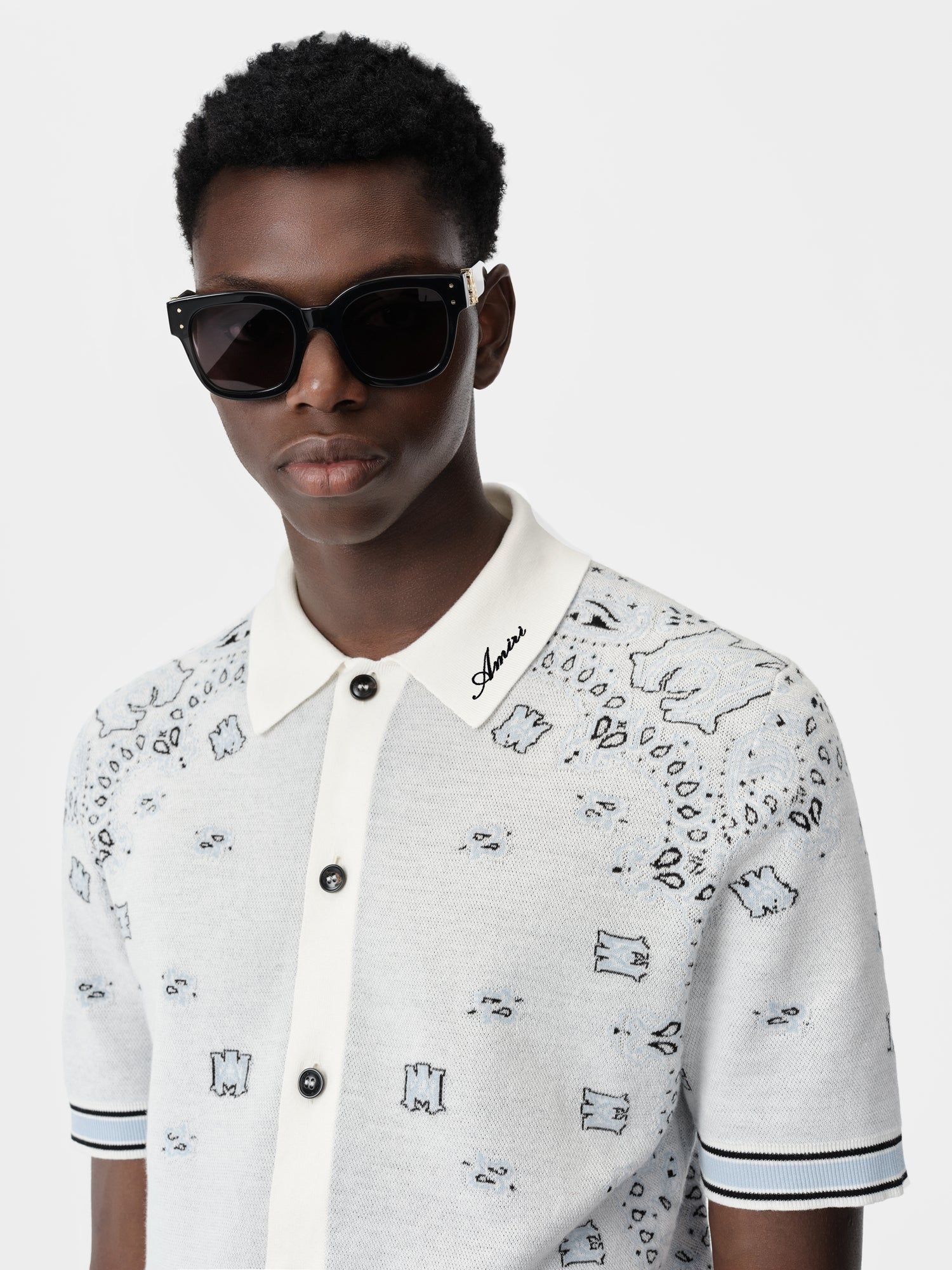 Knitwear Amiri Bandana Polo Homme Blanche Bleu | NIPY80512