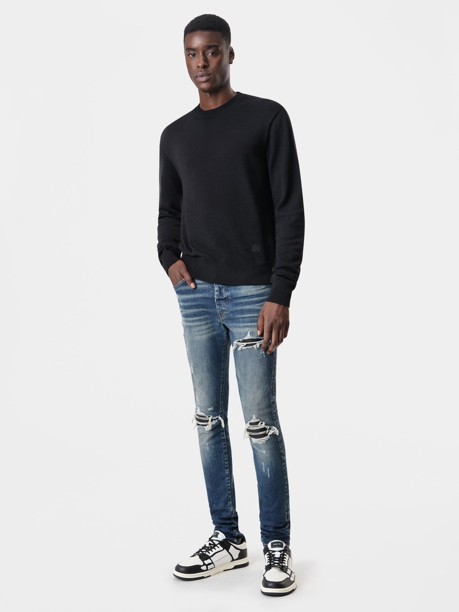Knitwear Amiri Long Sleeve Crew-black Homme Noir | KJME73024