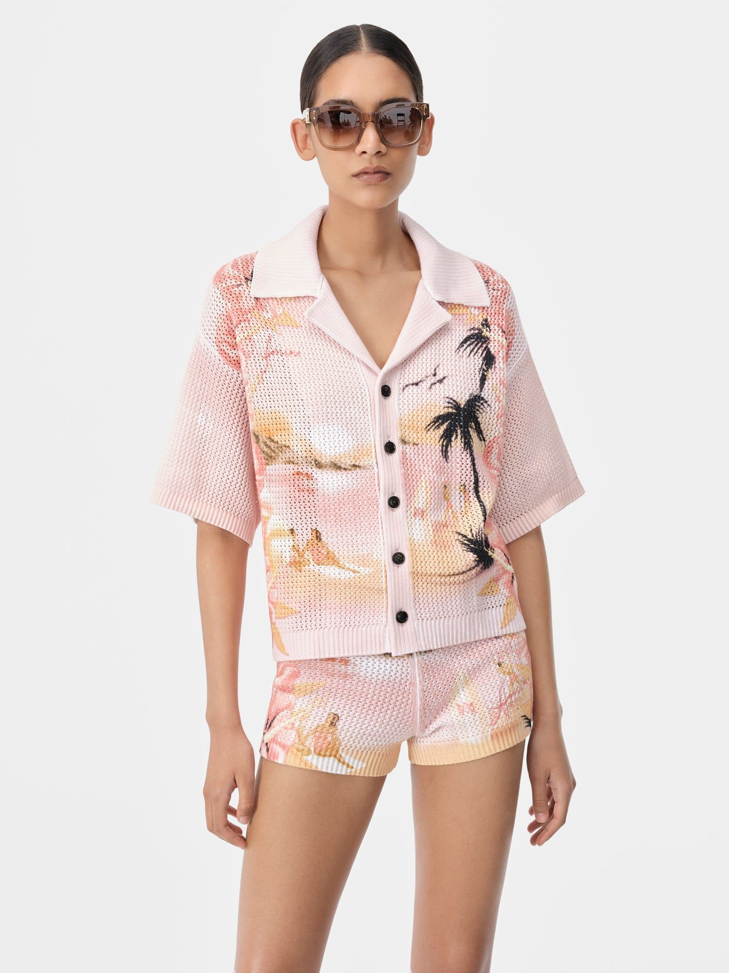 Knitwear Amiri Paradise Crochet Polo Femme Rosewater | TFMR84039