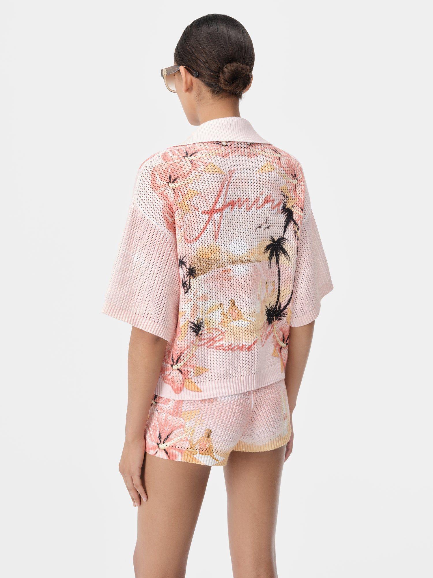 Knitwear Amiri Paradise Crochet Polo Femme Rosewater | TFMR84039