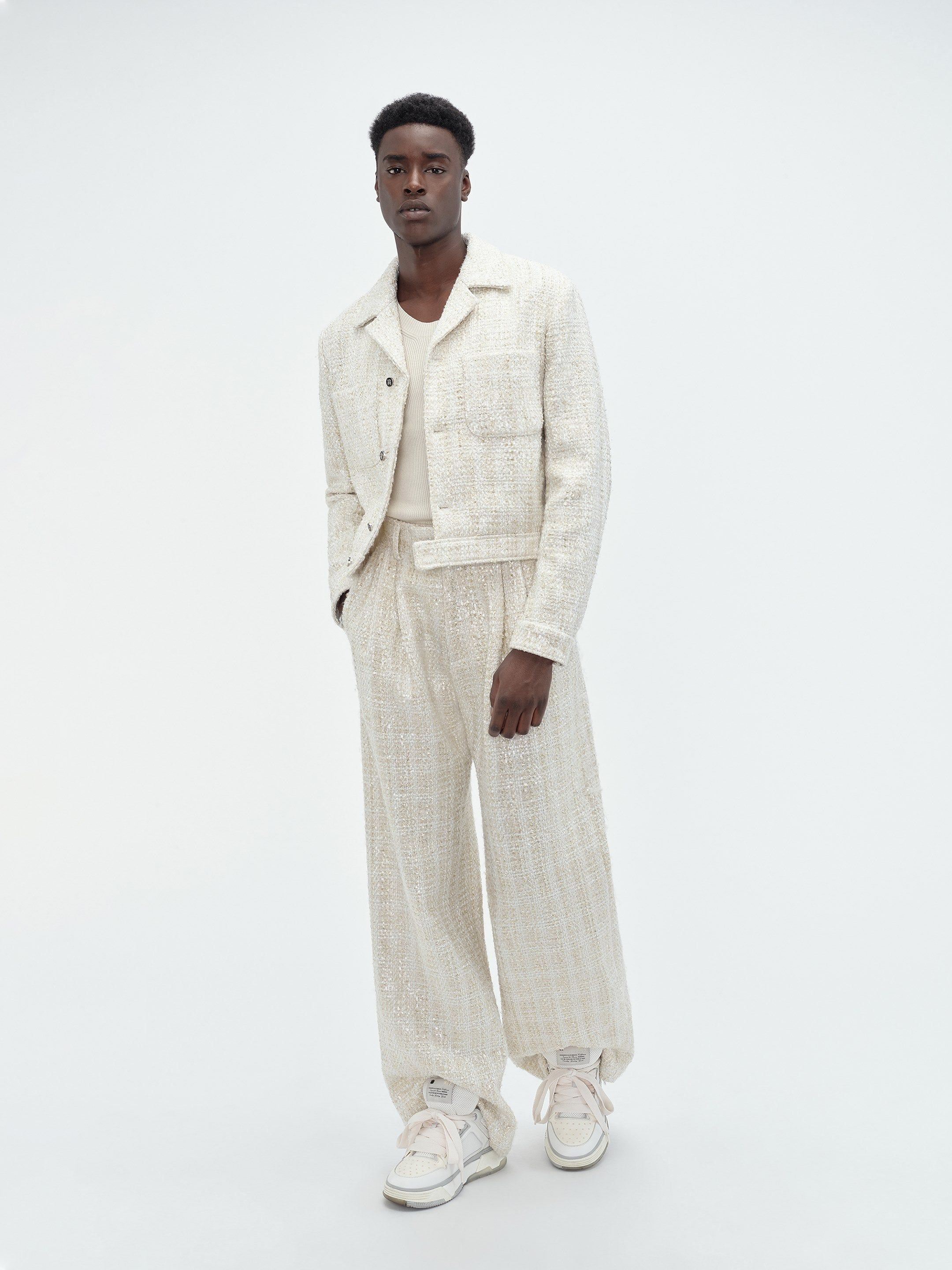 Pantalon Amiri Sequin Boucle Double Pleated Pant Homme Alabaster | PKWG67293