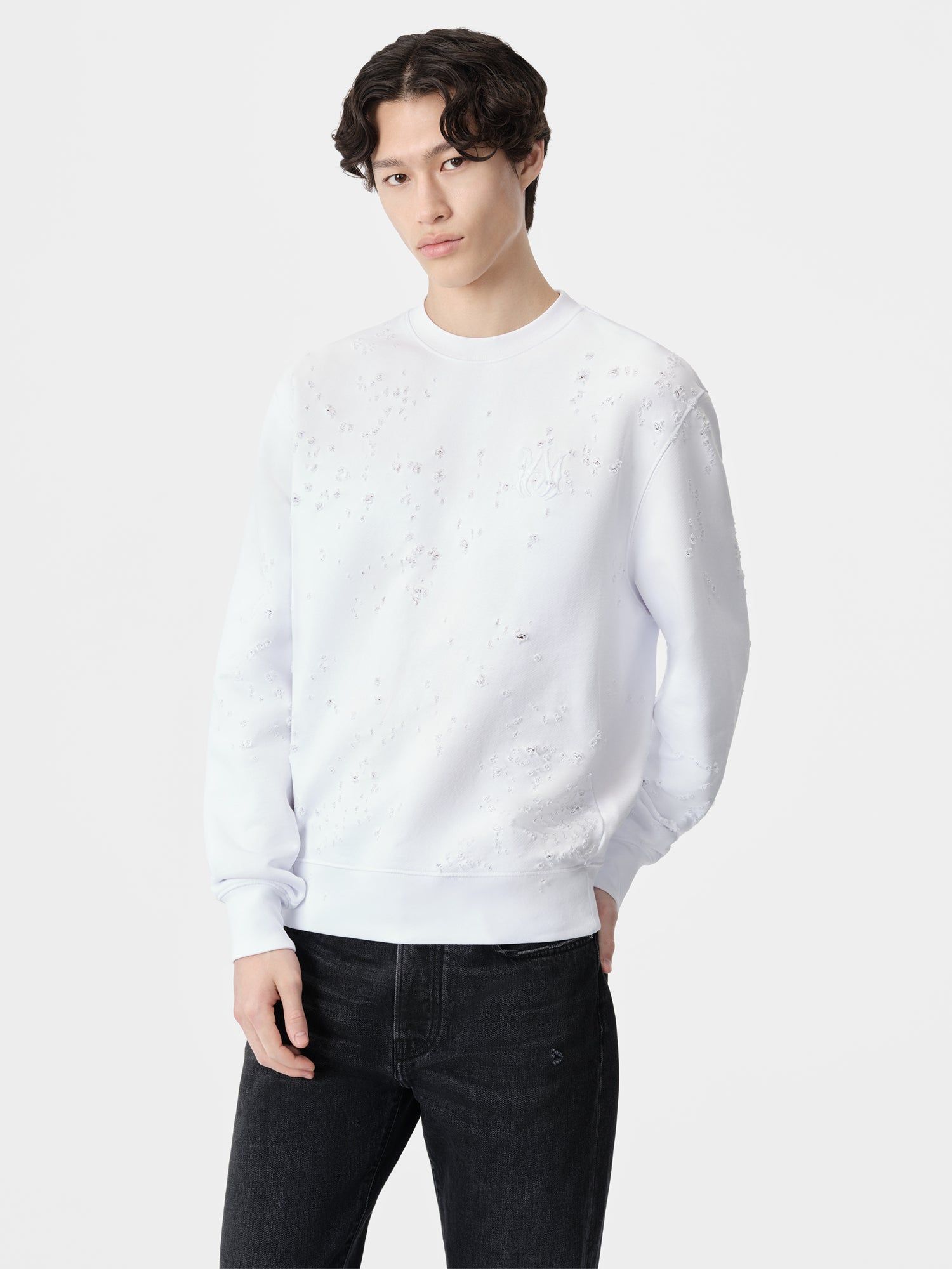 Sweats Amiri Ma Shotgun Embroidered Crew Homme Blanche | QLBE90536