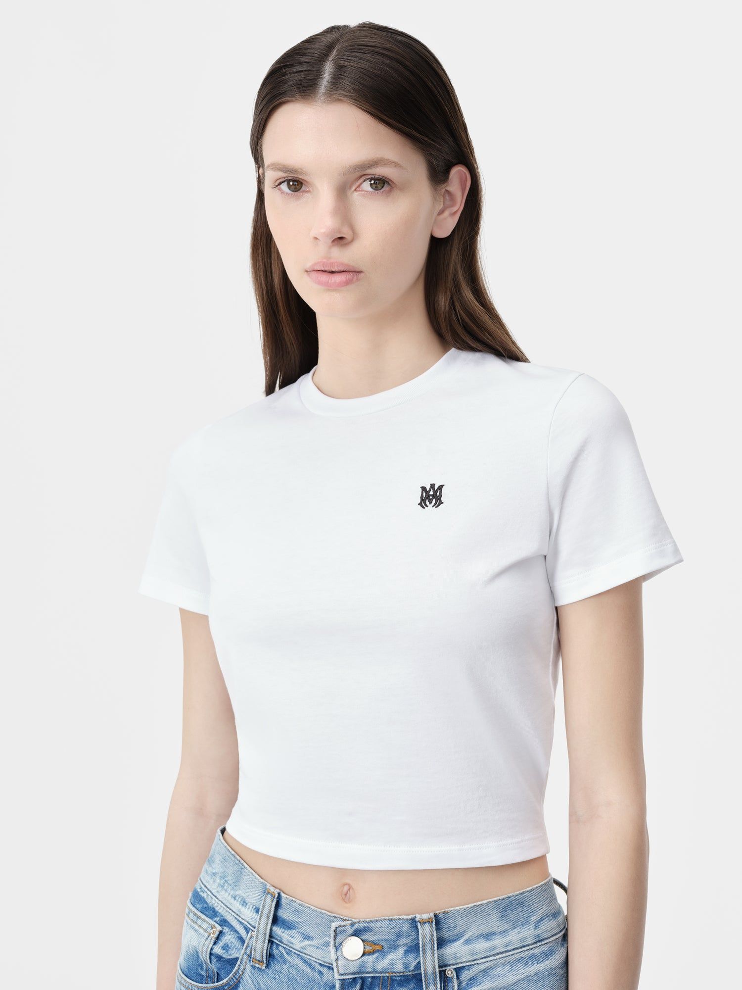 T Shirts Amiri Ma Embroidered Baby Tee Femme Blanche | ZDIJ71834