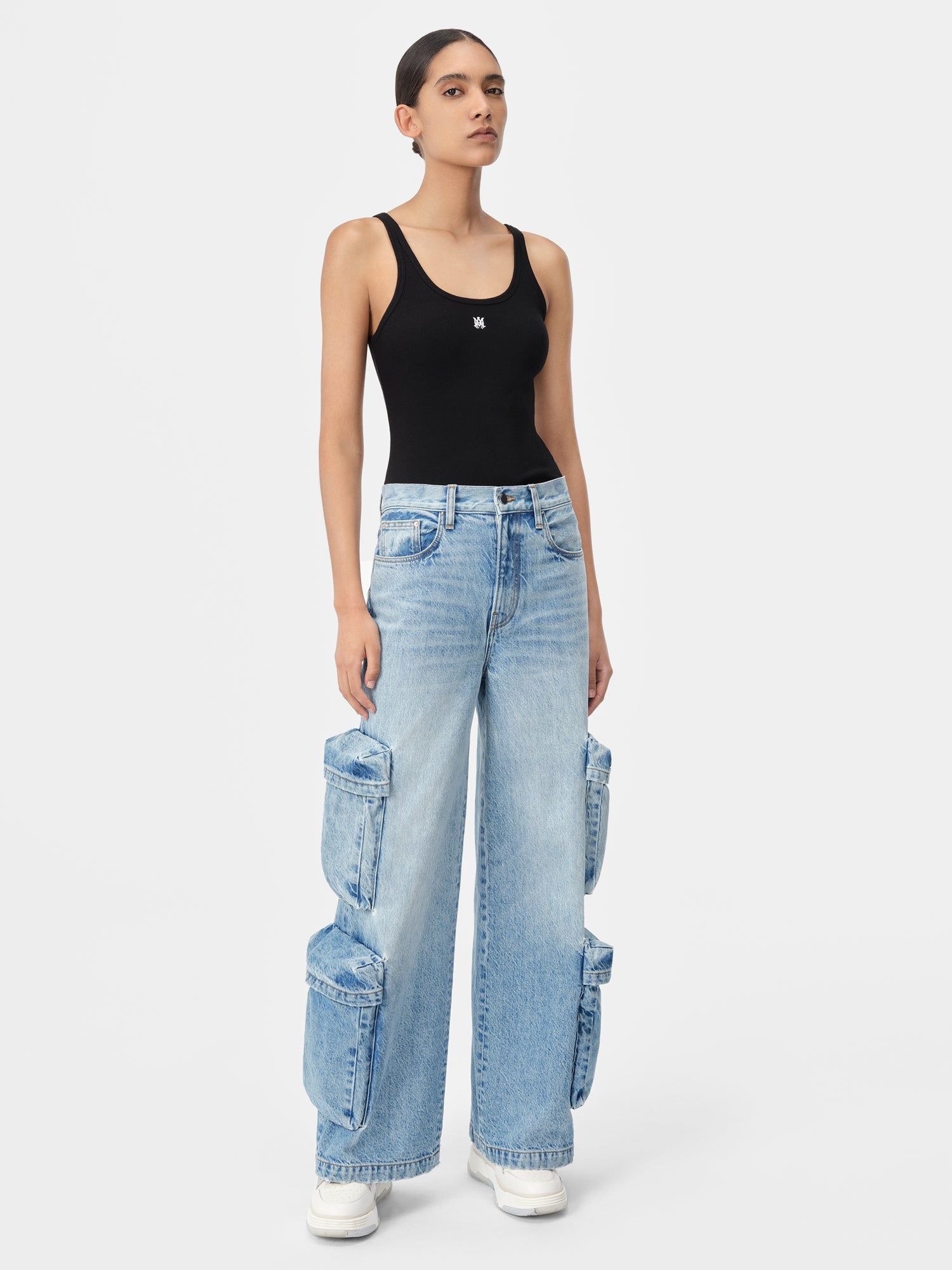 T Shirts Amiri Ma Embroidered Ribbed Tank Femme Noir | ZVCT91438