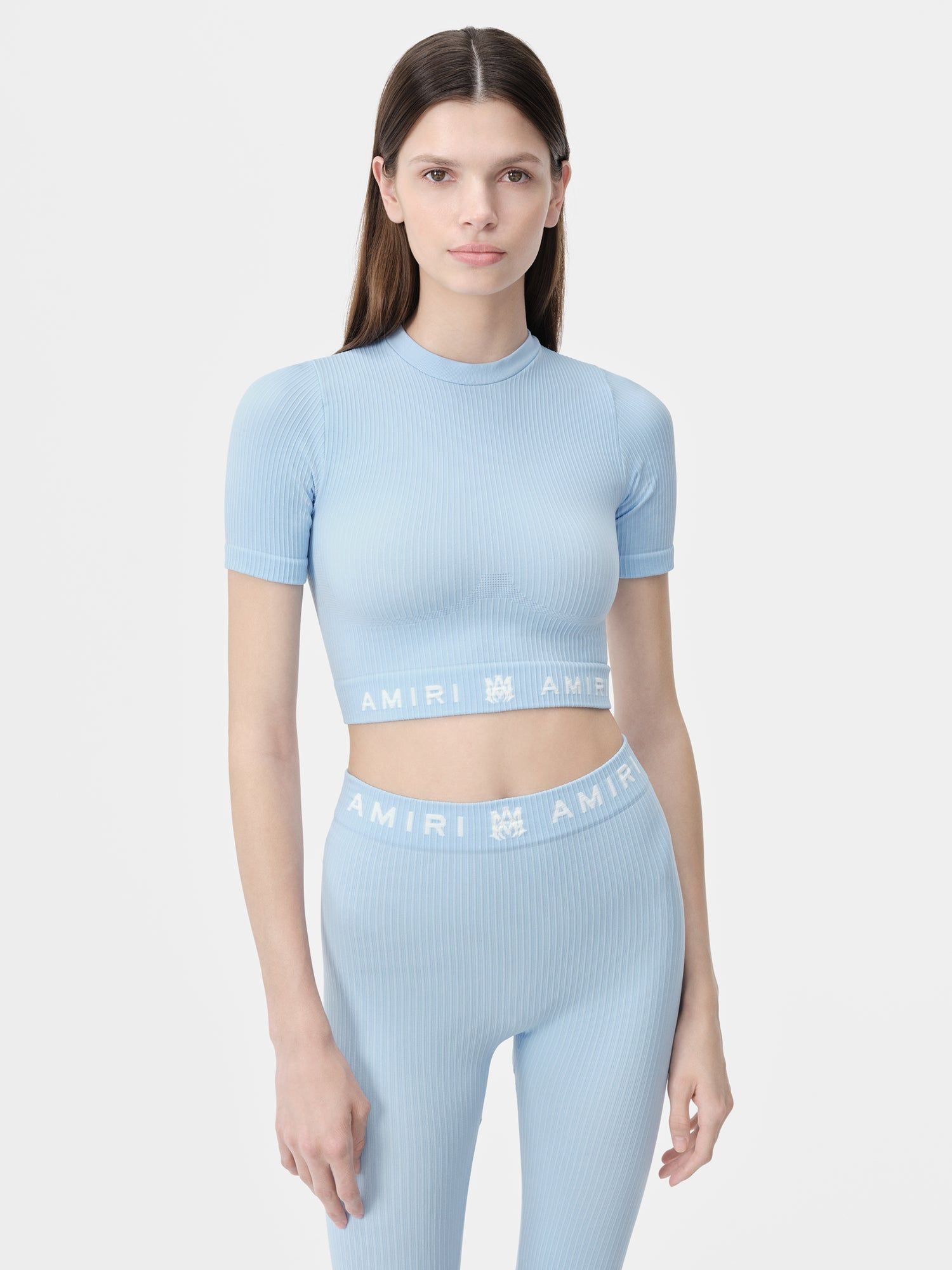 Vêtements De Sport Amiri Ma Ribbed Seamless S/S Top Femme Cerulean | JVNH70428