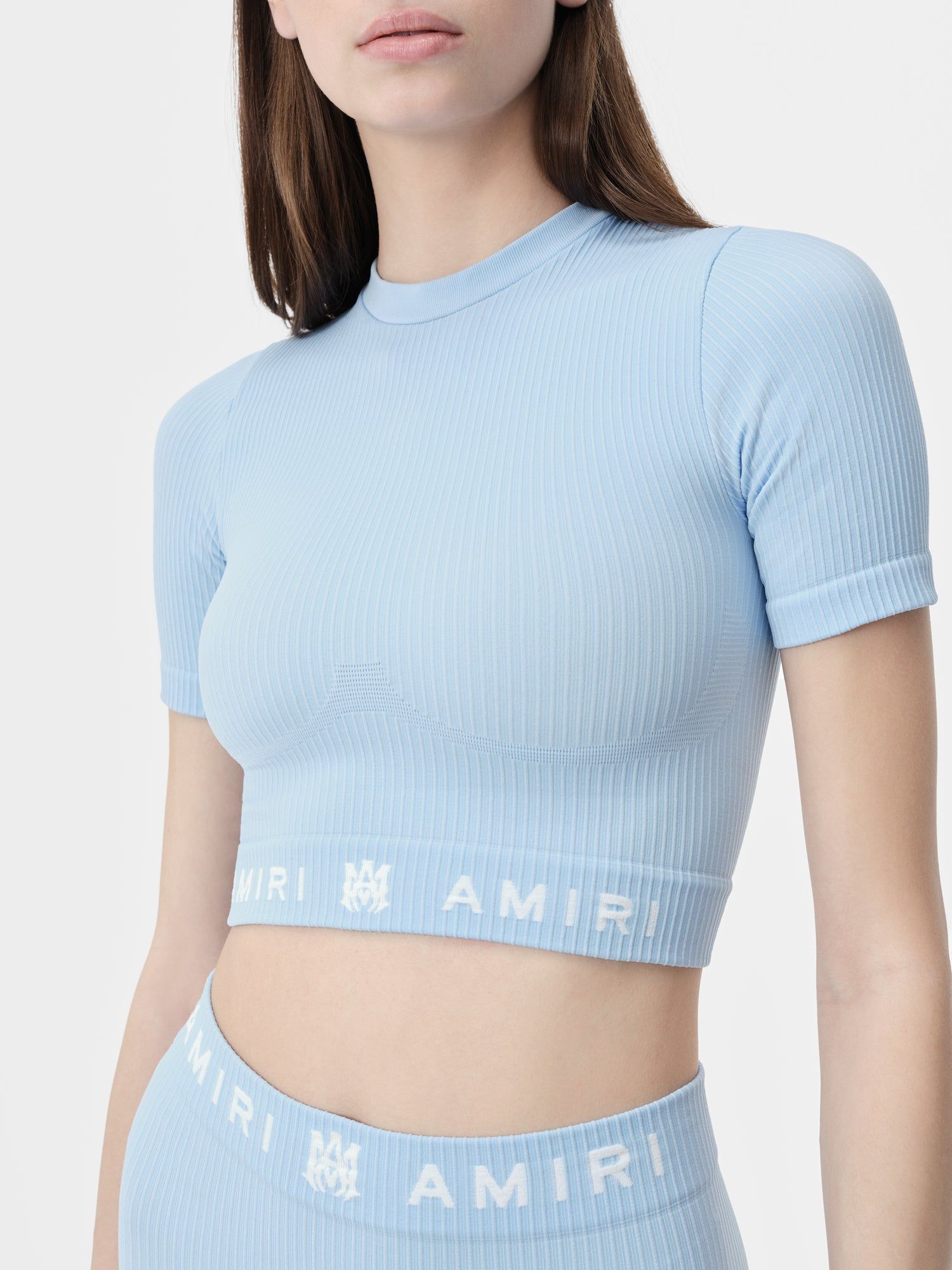 Vêtements De Sport Amiri Ma Ribbed Seamless S/S Top Femme Cerulean | JVNH70428