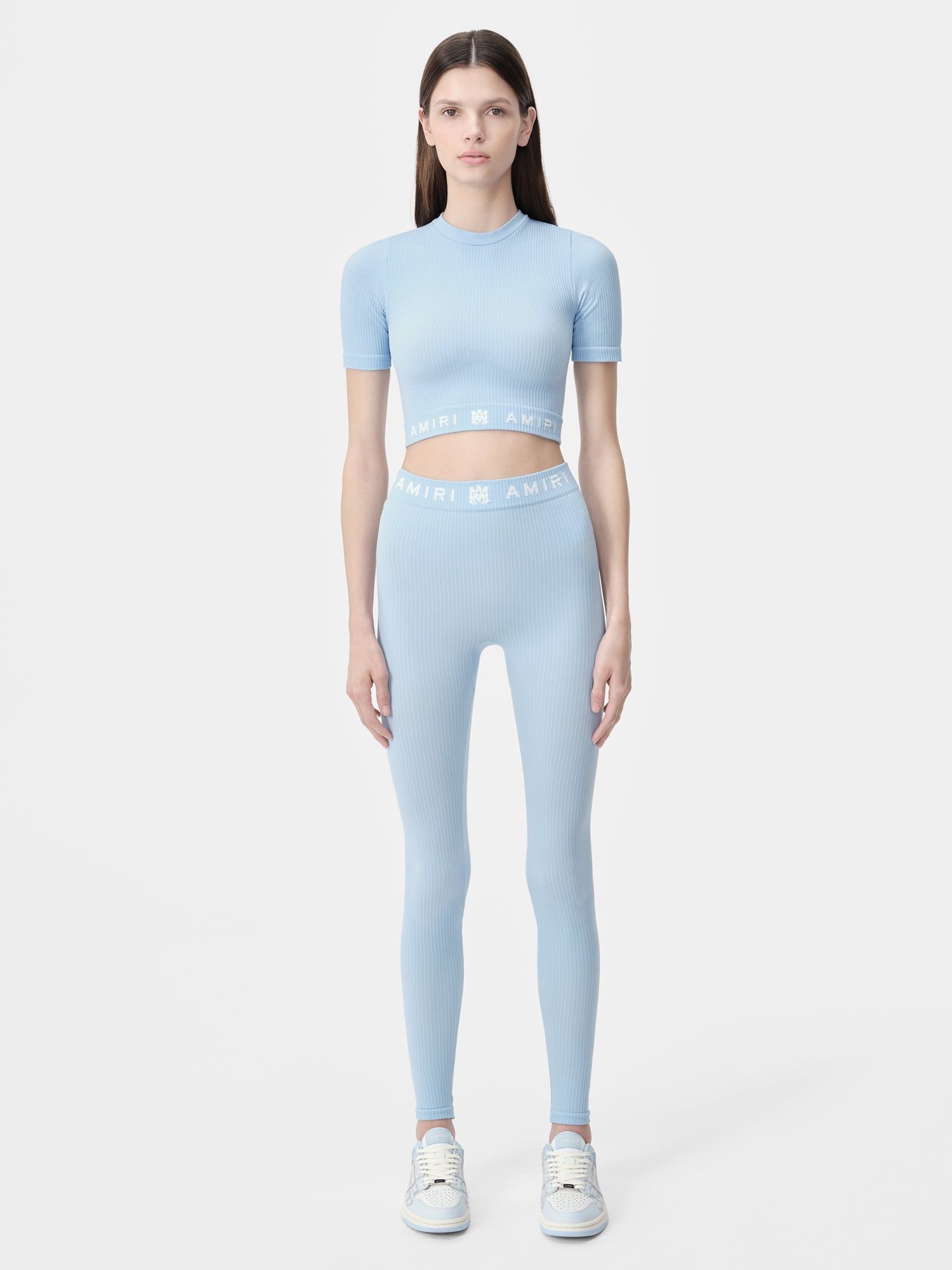 Vêtements De Sport Amiri Ma Ribbed Seamless S/S Top Femme Cerulean | JVNH70428