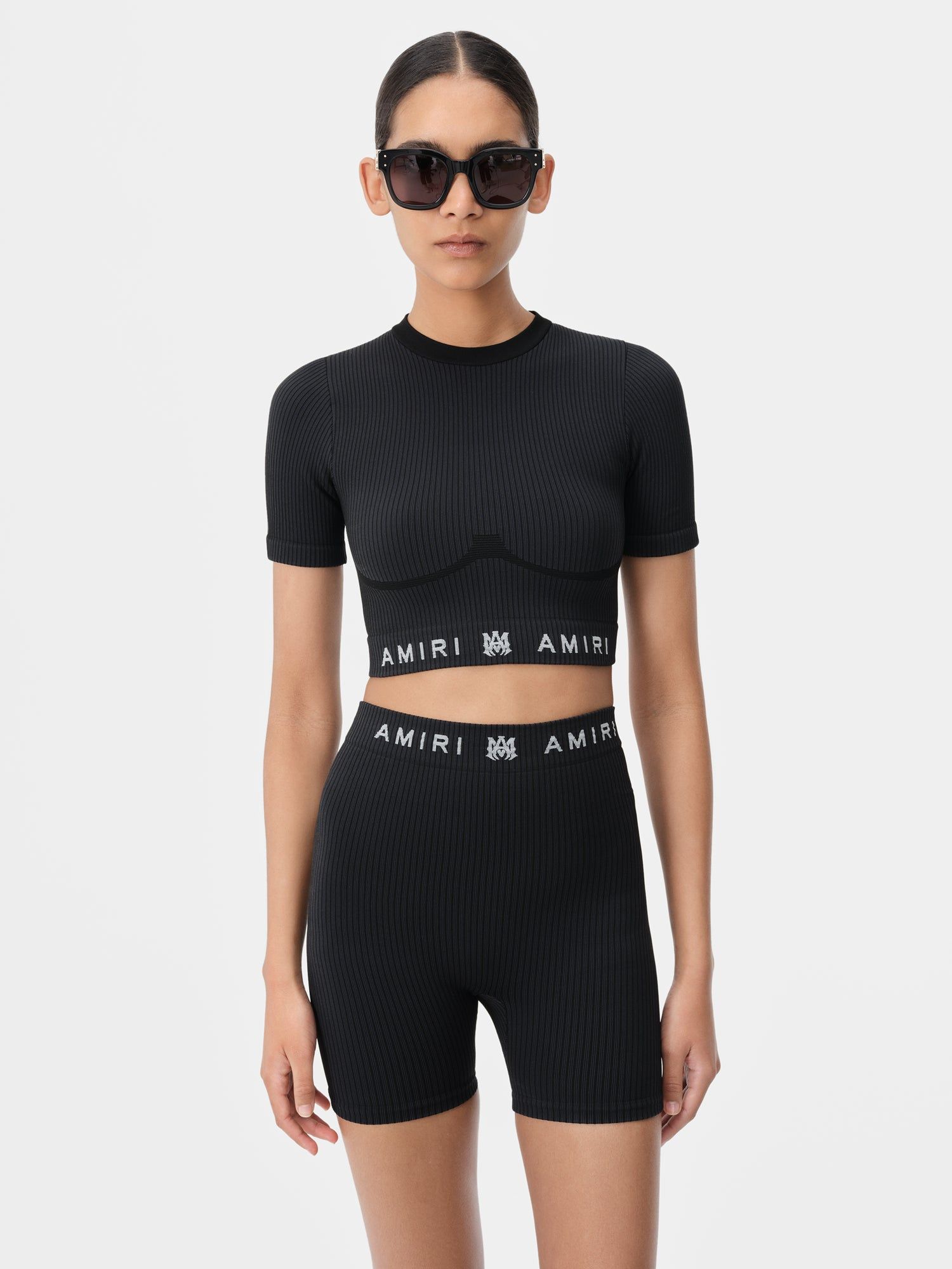 Vêtements De Sport Amiri Ma Ribbed Seamless S/S Top Femme Noir | TWHB06284