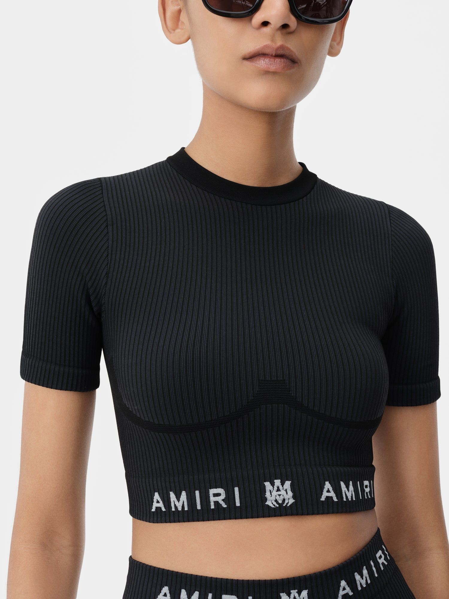 Vêtements De Sport Amiri Ma Ribbed Seamless S/S Top Femme Noir | TWHB06284