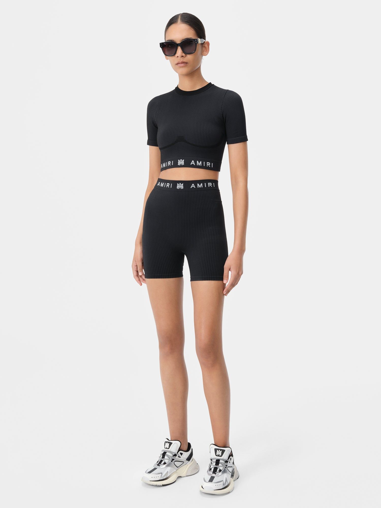 Vêtements De Sport Amiri Ma Ribbed Seamless S/S Top Femme Noir | TWHB06284